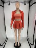 Solid Color Long Sleeve Vest 3 Piece Skirts Set QXLB-10076