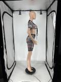 Mesh See-through Printed Lace-up 2 Piece Shorts Set QXLB-10077