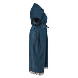 Plus Size Shorts Sleeve Tassel Denim Long Dress GDAM-218383