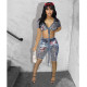 Mesh See-through Printed Lace-up 2 Piece Shorts Set QXLB-10077