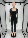 Solid Color Short Sleeve Pants Two Piece Set QXLB-10081