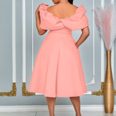 Fashion Bubble Sleeve Solid Color Party Dress GATE-D492
