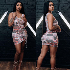 Sexy Print Sleeveless Bandage Dress BN-829