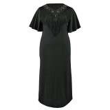 Plus Size Half Sleeve Tassel Split Long Dress GDAM-218386