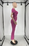 Solid Color Short Sleeve Pants Two Piece Set QXLB-10081
