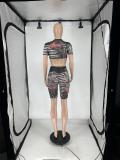 Mesh See-through Printed Lace-up 2 Piece Shorts Set QXLB-10077