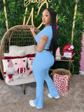 Solid Color Short Sleeve Pants Two Piece Set QXLB-10081