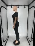 Solid Color Short Sleeve Pants Two Piece Set QXLB-10081