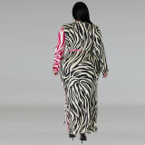 Plus Size Print Color Block Tie Up Midi Dress GDAM-218331