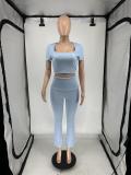 Solid Color Short Sleeve Pants Two Piece Set QXLB-10081