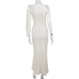Sexy Solid Color Lace-up Maxi Dress FL-JY24115