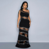 Hot Drill Solid Patchwork Maxi Dress CYA-901116