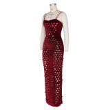 Gold Velvet Hollow Out Light Bodycon Dress ZSD-0661