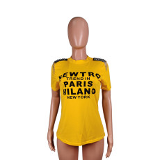 Letter Print O Neck T Shirts WY-7093