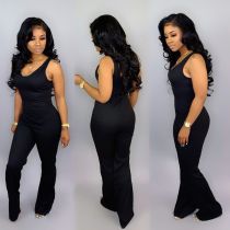 Sleeveless Solid Color Slim Flare Jumpsuit WY-7078