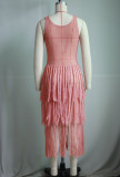 Sleeveless Knits Mesh Tassel Long Dress YS-2406