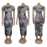 One Shoulder Print Sleeveless Midi Dress NY-10751