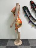 Printed Hollow Out Backless Halter Mini Dress NY-3171