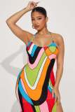 Sexy Halter Rainbow Print Split Dress YD-004