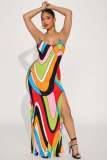 Sexy Halter Rainbow Print Split Dress YD-004
