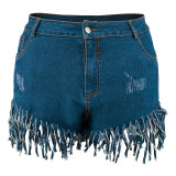 Plus Size Denim Tassel Shorts GDAM-8012