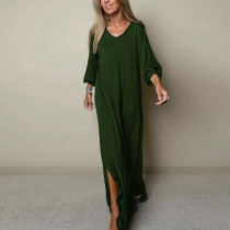 Plus Size Solid Color V Neck Maxi Dress GDAM-015