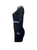 Letter Embroidered Zipper Patchwork Mini Dress GDNY-PD014
