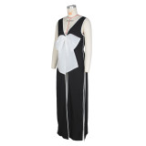 V-Neck Big Bow High Split Long Dress ZSD-0699