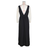V-Neck Big Bow High Split Long Dress ZSD-0699