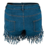 Plus Size Denim Tassel Shorts GDAM-8012
