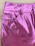 Metallic Glossy Small Flared Leather Pants  QODY-6014