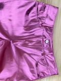 Metallic Glossy Small Flared Leather Pants  QODY-6014