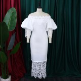 Lace Patchwork One Neck Midi Dress GCZF-D247-B2