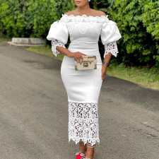 Lace Patchwork One Neck Midi Dress GCZF-D247-B2