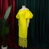 Lace Patchwork One Neck Midi Dress GCZF-D247-B2