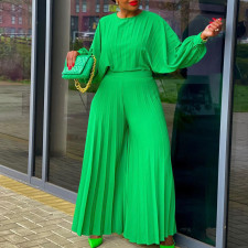 Solid Color Long Sleeve Loose Pleated 2 Piece Set GCZF-8531