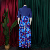 Denim Patchwork Print Big Swing Maxi Dress GCZF-8551