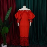 Lace Patchwork One Neck Midi Dress GCZF-D247-B2