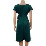 V-neck Pleated Tie Up Sexy Midi Dress GCZF-8483