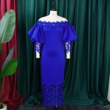 Lace Patchwork One Neck Midi Dress GCZF-D247-B2