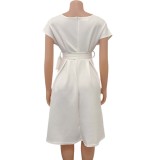 V-neck Pleated Tie Up Sexy Midi Dress GCZF-8483