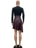 Irregular PU Splicing Half-body Leather Skirt QODY-6013