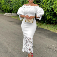 Lace Patchwork One Neck Midi Dress GCZF-D247-B2