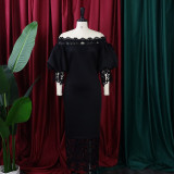 Lace Patchwork One Neck Midi Dress GCZF-D247-B2