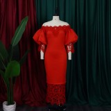 Lace Patchwork One Neck Midi Dress GCZF-D247-B2