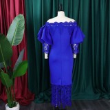Lace Patchwork One Neck Midi Dress GCZF-D247-B2