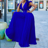 Deep V Pressure Pleat Wide Leg Jumpsuit(With Belt) GCZF-8520P