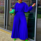 Solid Color Long Sleeve Loose Pleated 2 Piece Set GCZF-8531