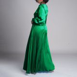 V Neck Long Sleeve Press Pleated Maxi Dress GCZF-8567