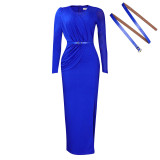 Pleated Mesh Patchwork Long Sleeve Maxi Dress GCZF-D190-C1